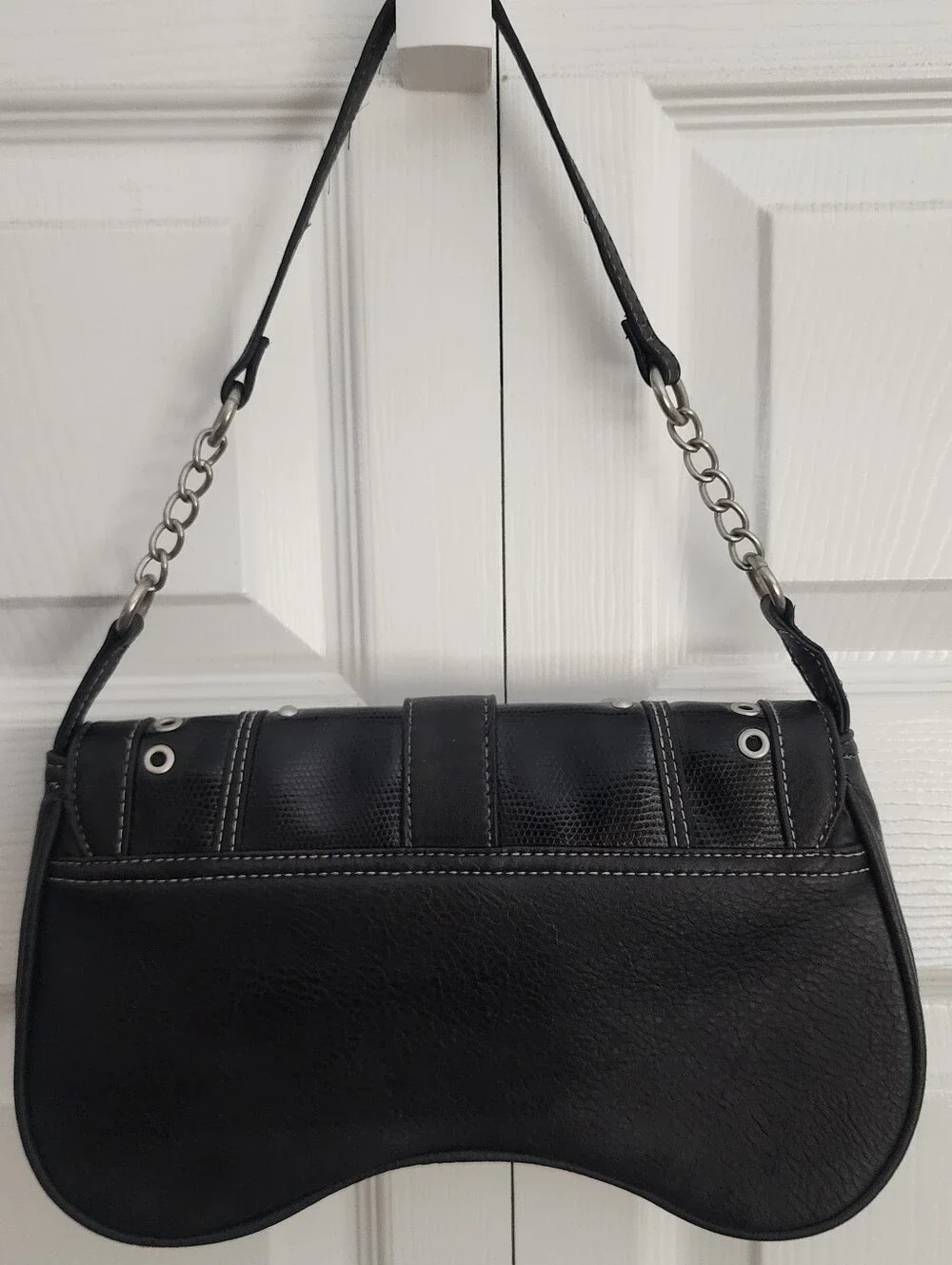 PLAYBOY Y2K Black Shoulder Grunge Bag w/ Silver Tone Grommets And Studs - Picture 4 of 11